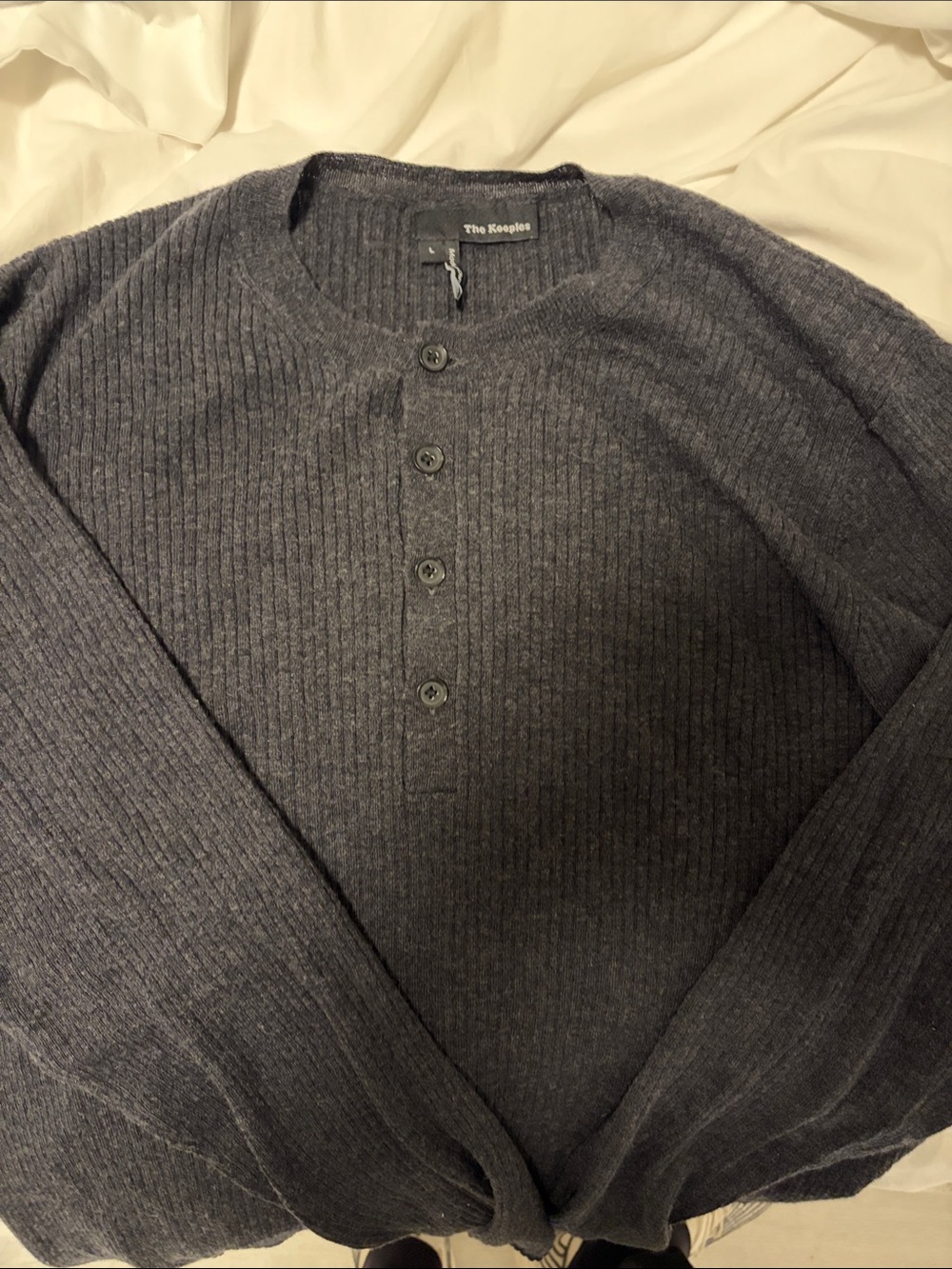 The Kooples Men's Dark Charcoal Ribbed Henley Sweater